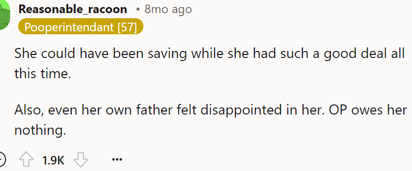 The OP doesn't owe her anything