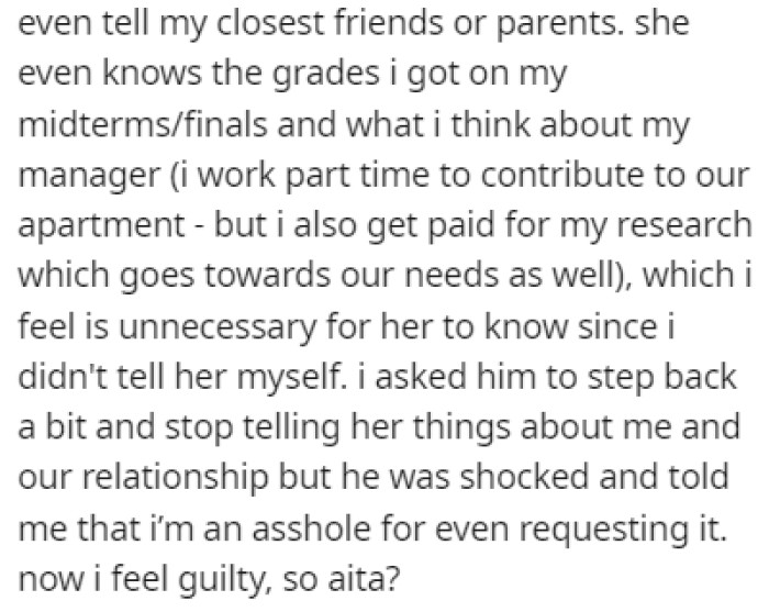 The sister knows a lot of things about OP that OP didn't tell her