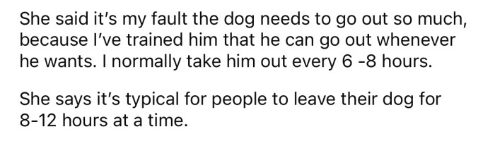 The sister claims that OP is the reason why her dog has to go out so much.