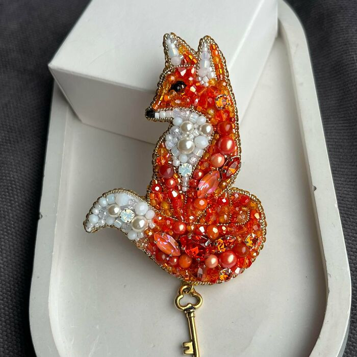 "Fox Brooch, Which I Embroidered From Beads With My Own Hands"