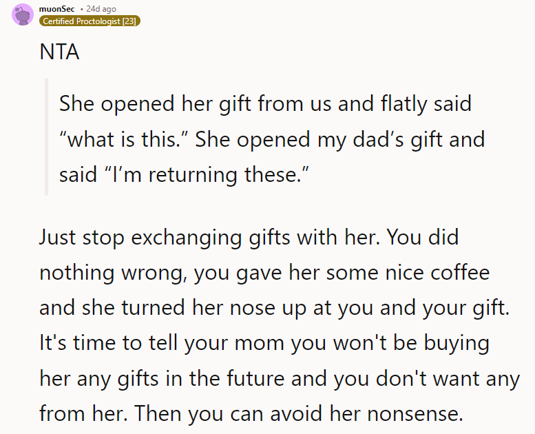 It's time to tell your mom you won't be buying her any gifts in the future.