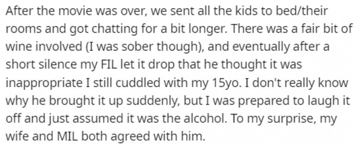 After consuming some alcohol, they decided to share their opinions about the father cuddling with his daughter, claiming that she's too old for that.