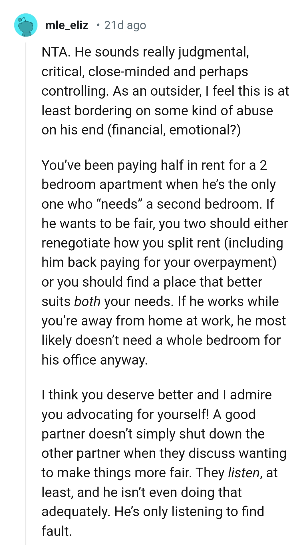 The OP pays half in rent