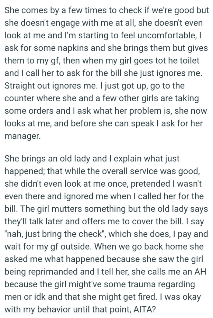 While the overall service was good, she didn't even look at the OP once