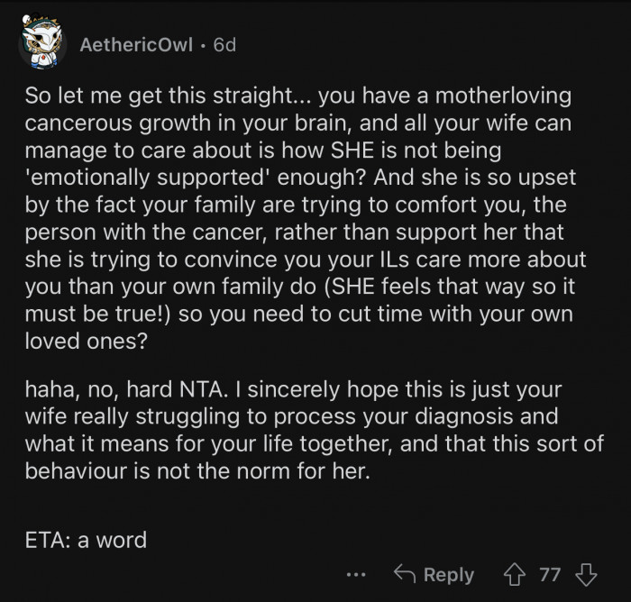 The wife is worried about the wrong things right now.