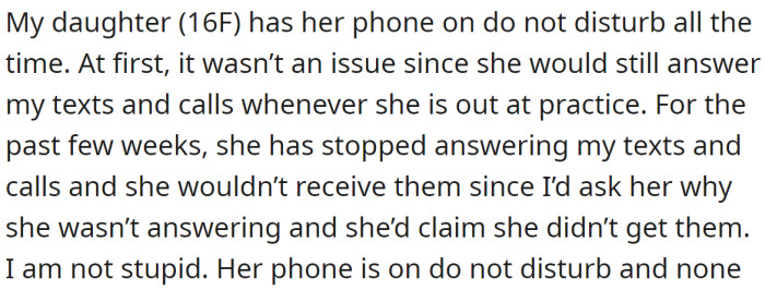 Her daughter always keeps her phone on DND mode: