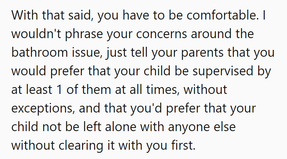 Parental supervision rule: Direct and clear, ensuring comfort and safety without bathroom drama.