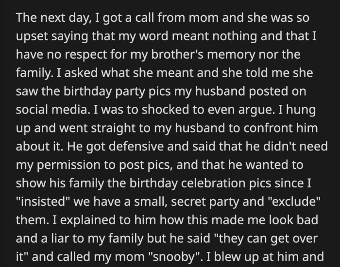 He told OP that he did not need her permission to post photos of his daughter's party