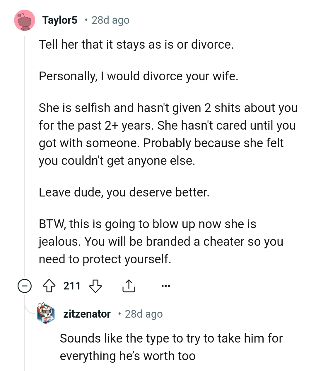 This Redditor would personally go for a divorce