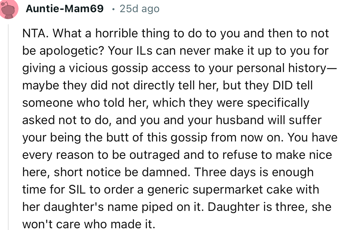 “You have every reason to be outraged and to refuse to be nice here, short notice be damned.”