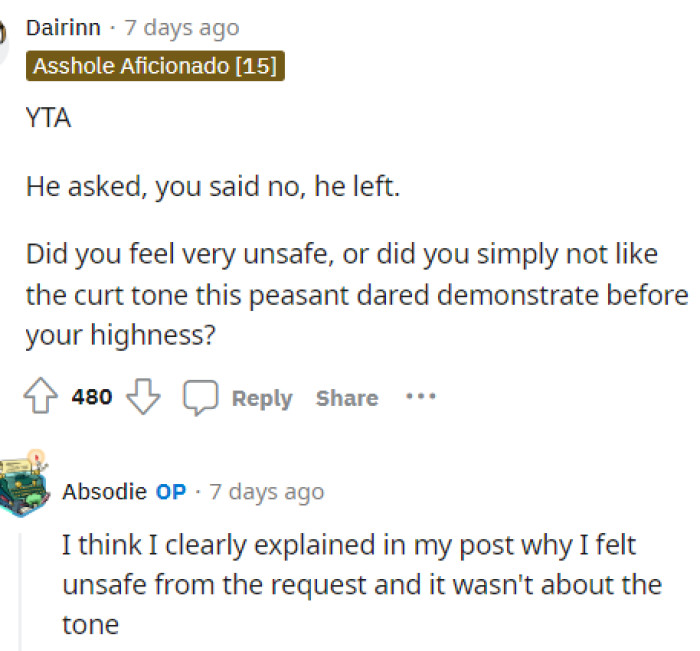 People quickly came to the comments to let OP know that they would be TA because the delivery driver was nice and simply asking a question.