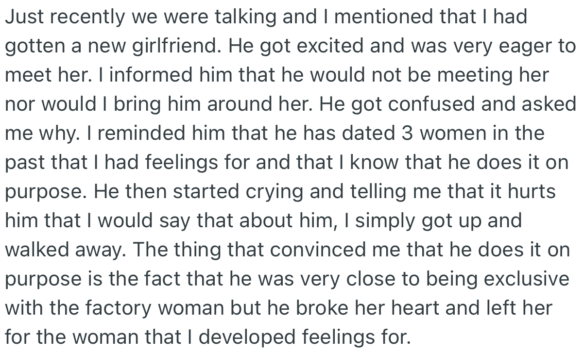OP Started Seeing Someone Else but Made It Clear to His Brother That He Would Not Be Bringing Her Over, Nor Would He Allow Him to Meet Her