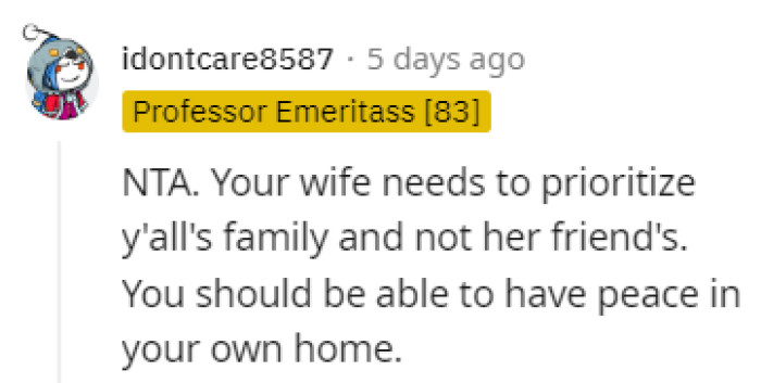 Wife needs to check her priorities