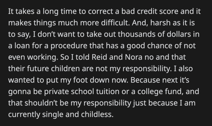 The rest of their family was also dejected by OP's response.