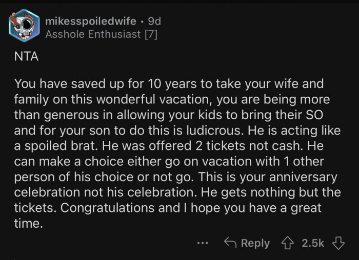 OP was more than generous with his offer, but it was still not enough for his stepson.