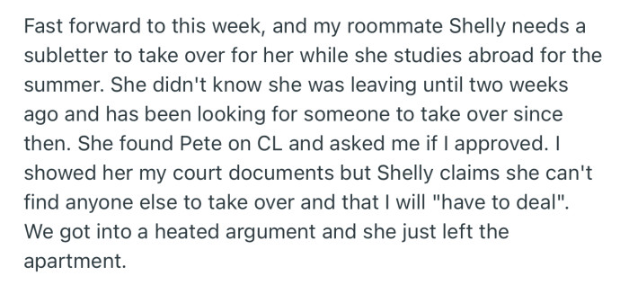 OP’s Roommate, Shelly, Found a Subletter to Take Over Her Own Room. But Surprisingly, It Was Pete