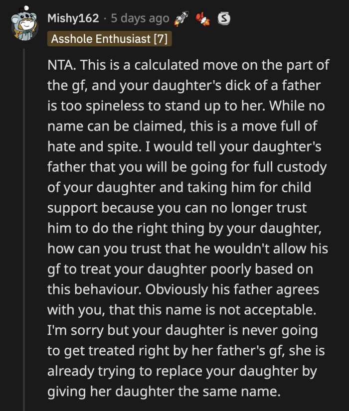 OP should ask her daughter how they really treat her over at her father's house. Adults like them can't be trusted.