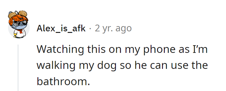 Multitasking: Walking the dog while watching the dog-walking drama unfold!