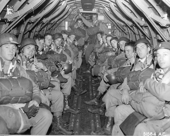 "Paratroopers Just Before Takeoff on the Way to Normandy, June 5, 1944."