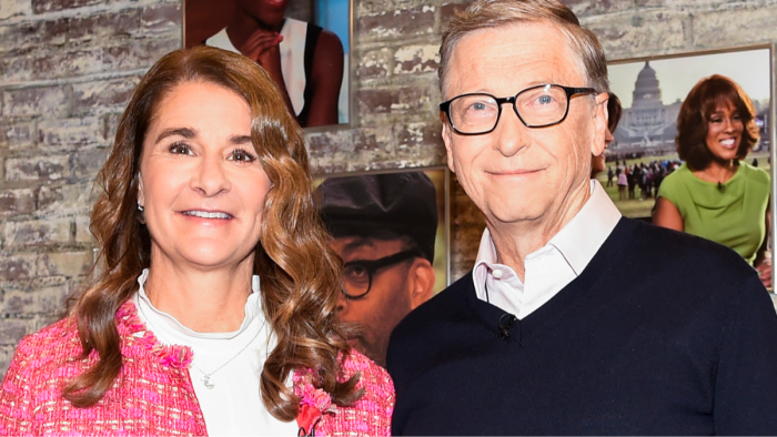 Bill Gates with media backdrop, amid claims about antibiotics and Melinda denials