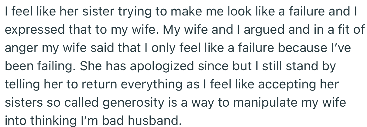 OP and His Wife Got Into an Argument Over SIL’s Comments. In the End, He Asked His Wife to Return All the Gifts