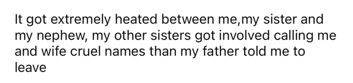 After a heated argument ensued, the OP's father told him to leave.