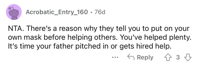 Op has already helped enough.