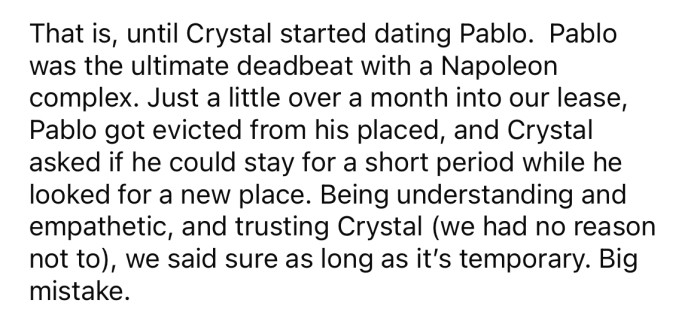 Everything was going well, and everyone was getting along great until Crystal started dating Pablo.