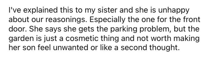 The Redditor says he has explained all of this to his sister, but she doesn't understand and thinks her son's feelings should be the priority.