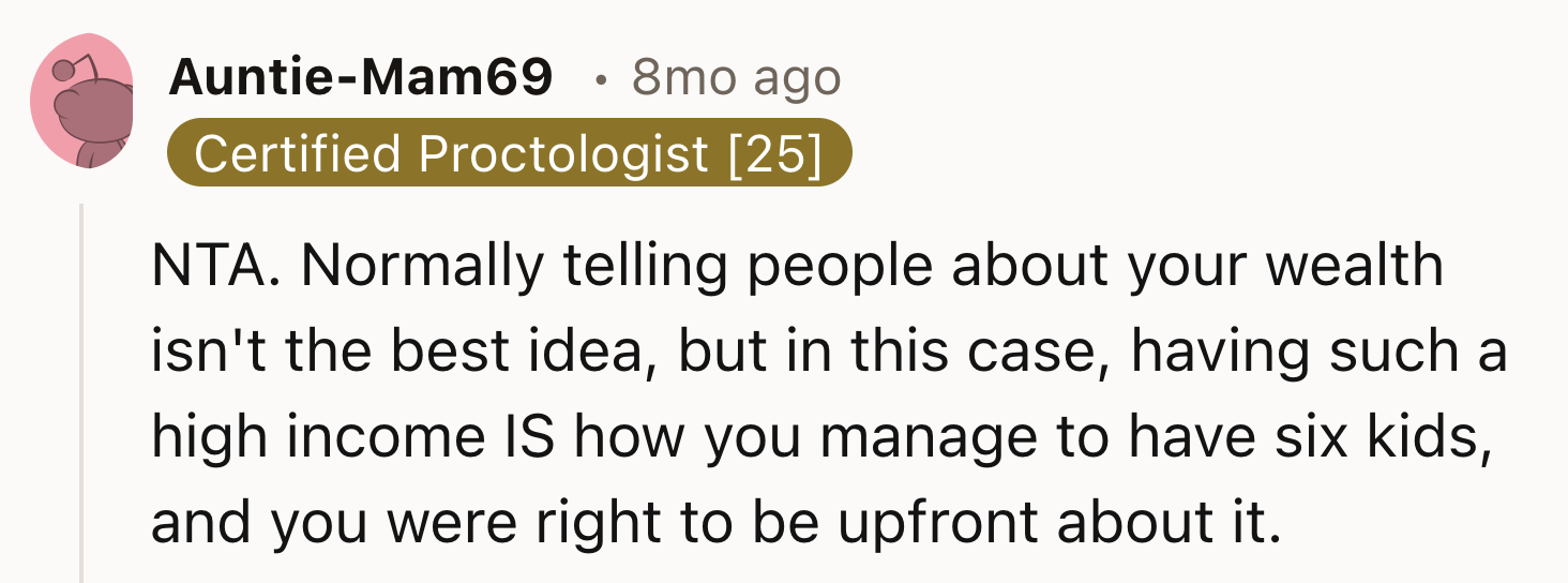 OP Was Right to Be Upfront About What It Takes to Have a Big Family