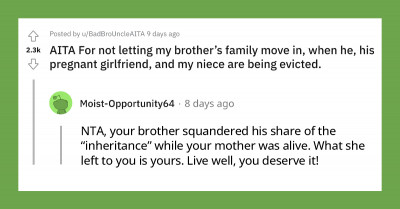Man Refuses To Let His Irresponsible Brother's Family, Who Are About To Be Evicted, Move Into His Inherited Home