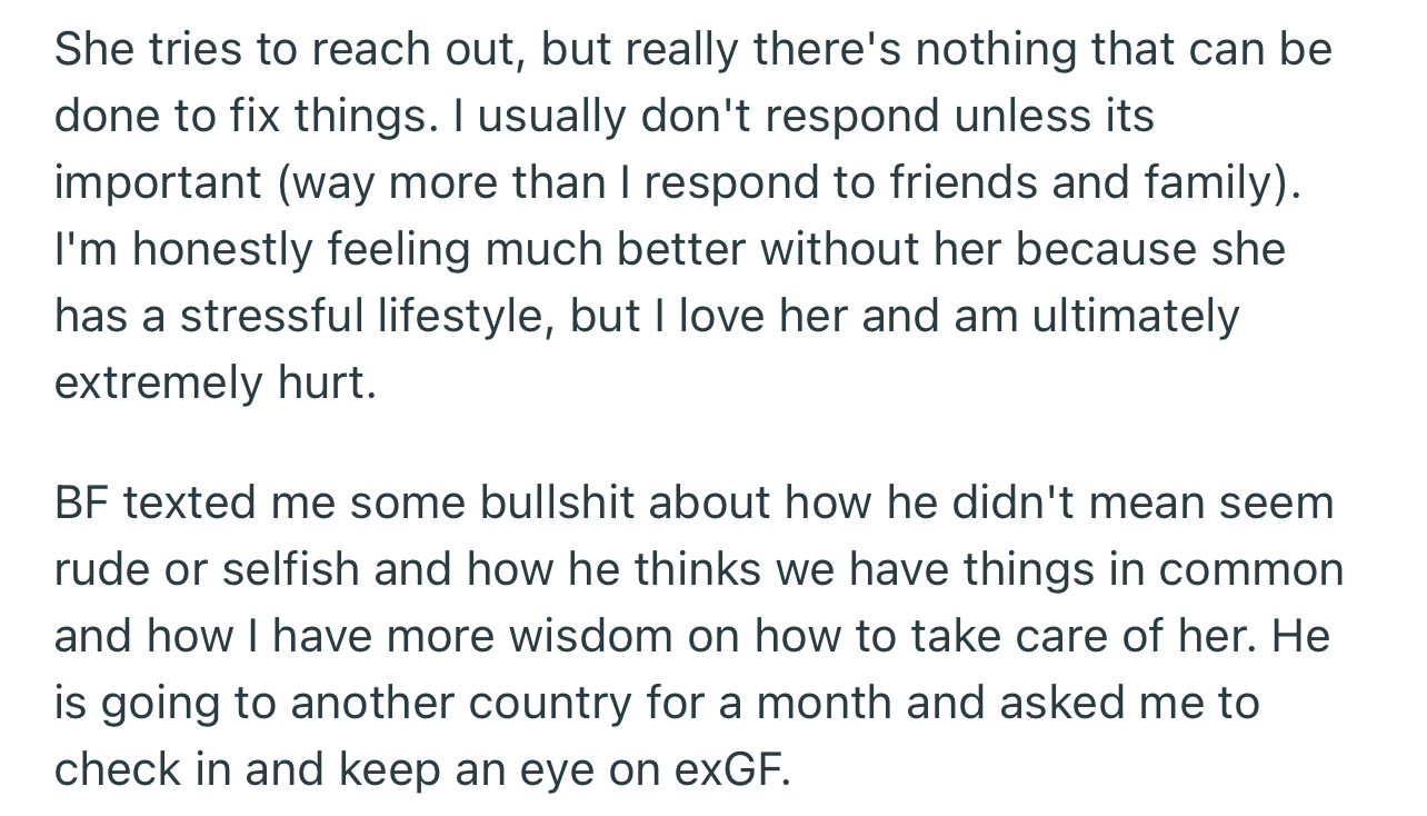 Recently, OP's Girlfriend (Now Ex) Reached Out, but He’s Not Willing to Have Her Back in His Life