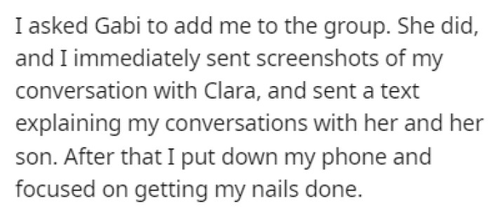 Gabi added OP to the group, and she tried to clear her name