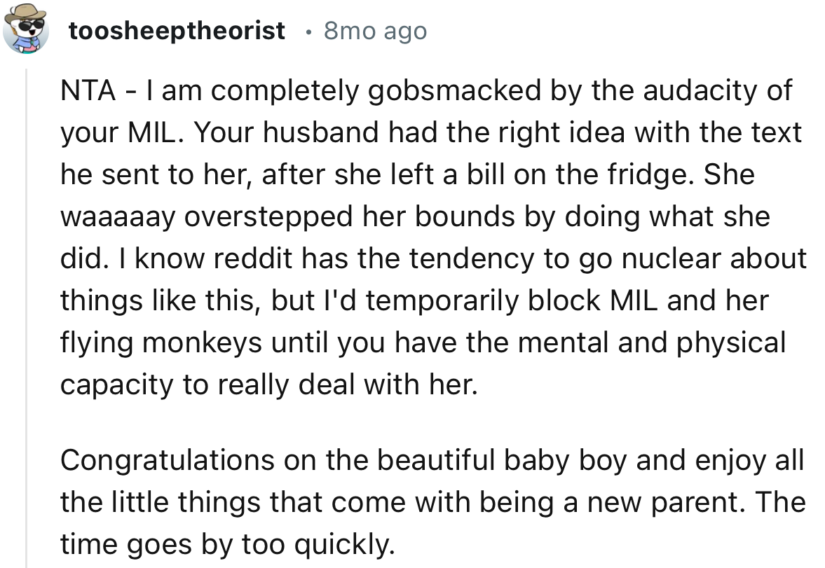 “NTA - I am completely gobsmacked by the audacity of your MIL.”