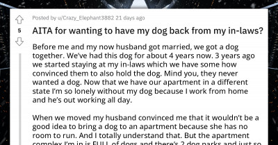 Redditor Leaves Her Dog With In-Laws Until She Finds Pet-Friendly Apartment, Now They Won't Give It Back