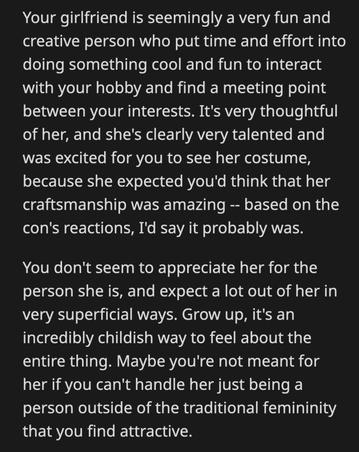 She used her expertise, time, and money to connect with OP's hobby, and this is how he showed his appreciation.