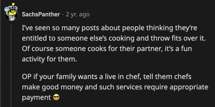 Just because you're family doesn't mean you can get the crafts and service for free. If anything, you should be the first ones to pay and support the person.