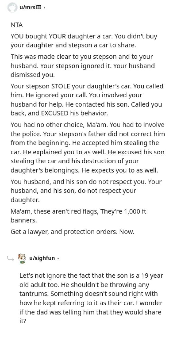 Both the stepson and his father are the a-holes here.