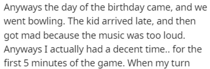 The day of the birthday came, and they all went bowling