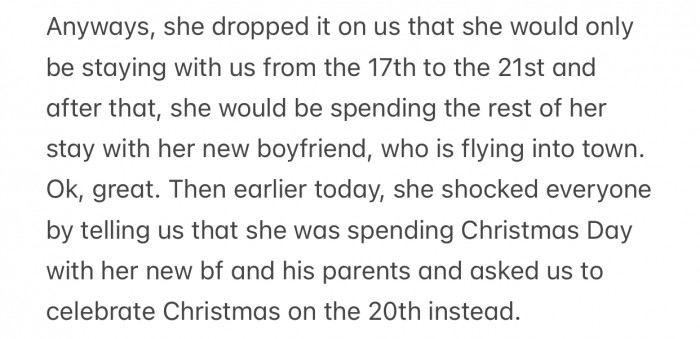 The MIL had a change of plan that shocked OP's family.