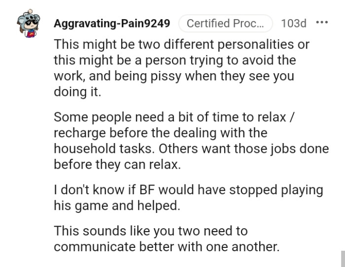 Others want these tasks done before they can relax