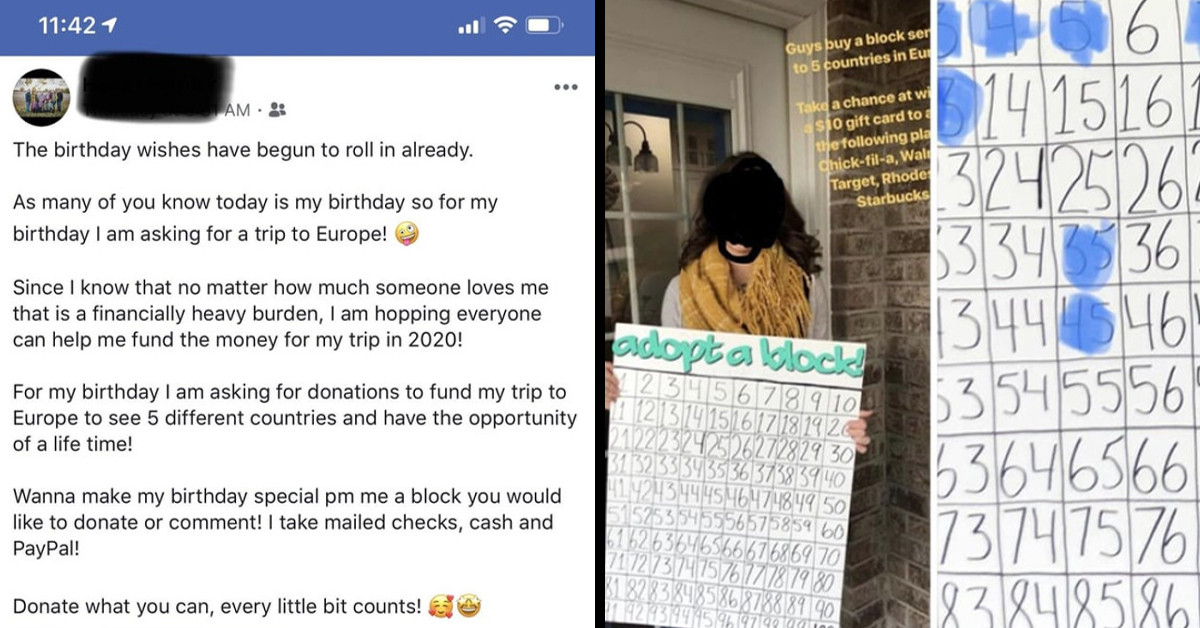 Redditors React To A Screenshot Of A Girl Asking People To Donate So She Can Take A Birthday Trip To Europe