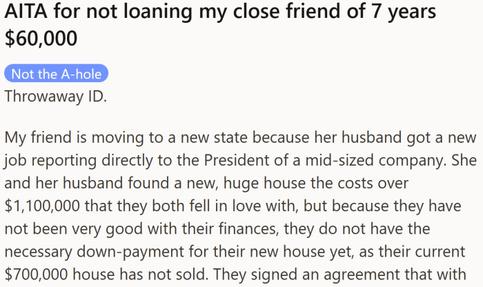 A longtime friend faces a life changing move and an even bigger financial gamble.