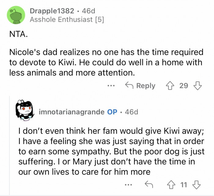 12. Kiwi either suffers more because of his irresponsible owner or gets the life he deserves, even if they'll never see Kiwi.