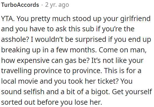 OP is inconsiderate for ditching his girlfriend.