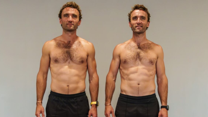 Side-by-side charts showing biological age changes from fasting versus non-fasting diets