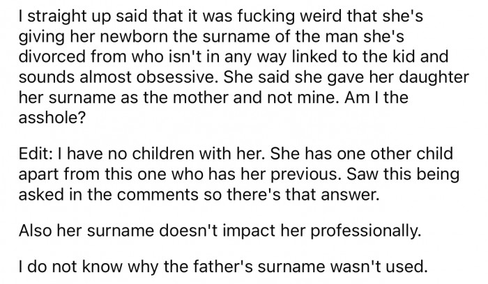 This was his response to his ex and also some edits he put in after reading comments.