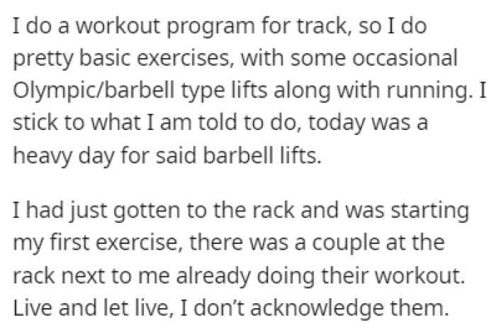 OP follows a workout program for track, and this day was designated for heavier barbell lifts