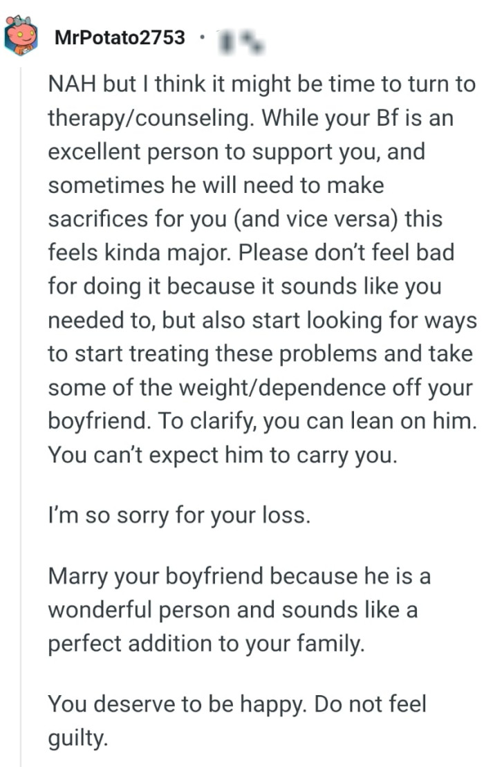 The OP cannot expect the BF to carry her