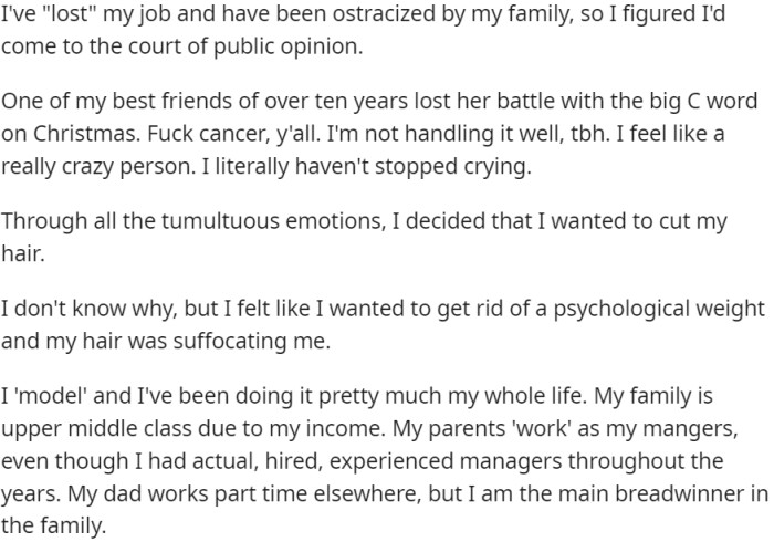 After the death of a close friend, OP decides to cut her hair short